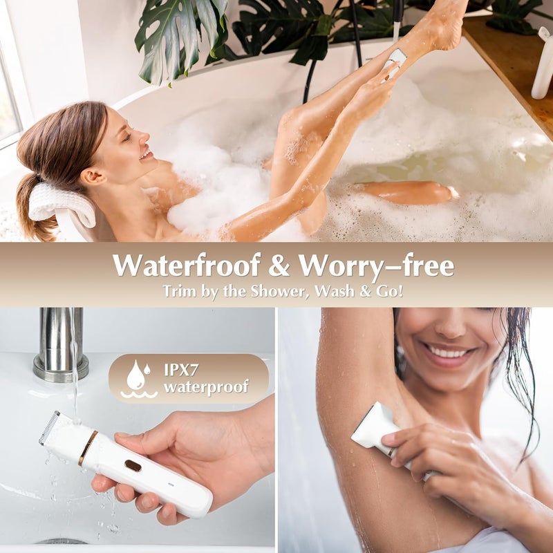 Eilveey Electric Bikini Trimmer for Women - 5 in 1 Rechargeable Electric Razors for Women, IPX7 Waterproof Pubic Hair Trimmer, Painless Womens Body Shaver, Facial Razor & Nose Hair Shaver, White - Image 5